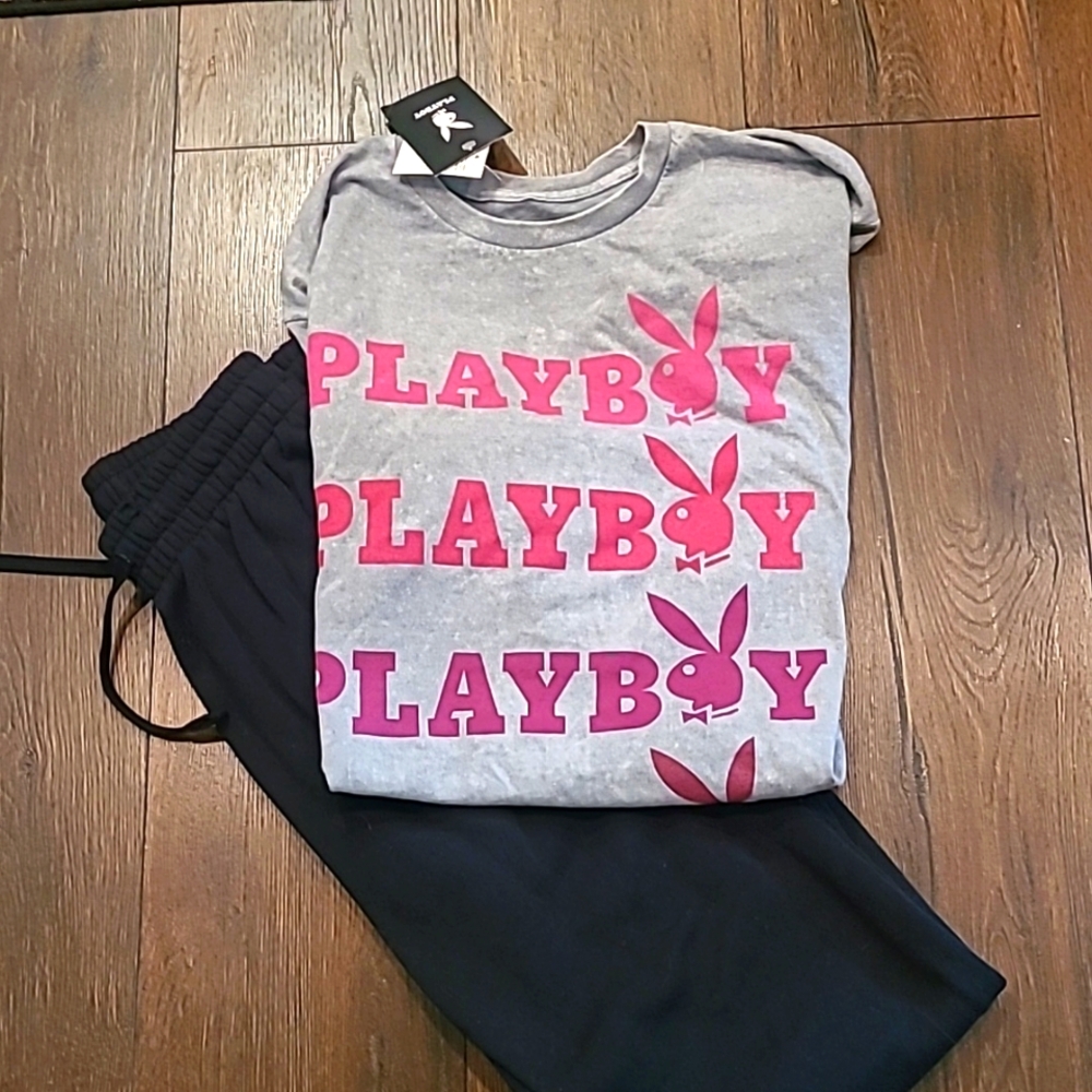 Playboy Womans Gray and Pink Graphic T-Shirt Never worn